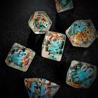 Thumbnail for Yellow Flower & Skull in Clear Resin - 7pcs RPG Full Dice Set