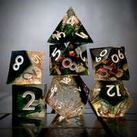 Thumbnail for Green Swirl in Black & Clear with Copper Foil Sharp Resin - 7pcs RPG Dice Set