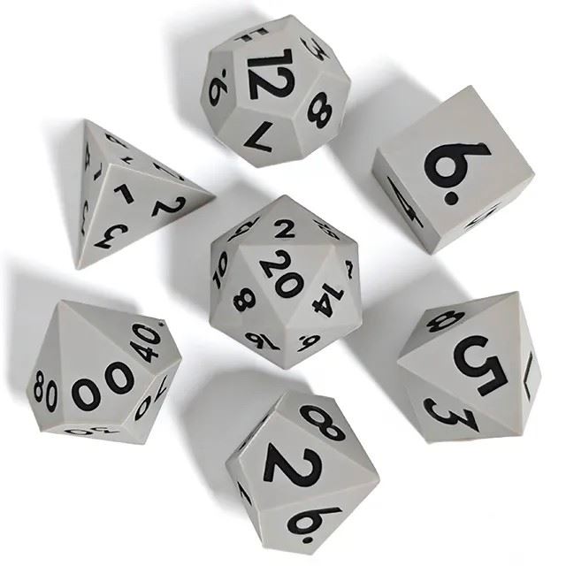 Black on Solid Grey Silicone - 7pcs RPG Full Dice Set