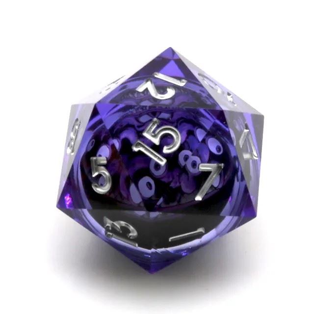 Purple Beholder in Clear & Purple Liquid Sharp Resin - D20 RPG Dice