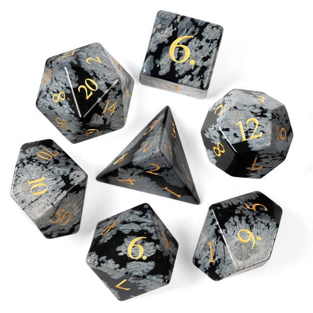 Frosted Black Snowflake Gemstone - 7pcs RPG Dice Set