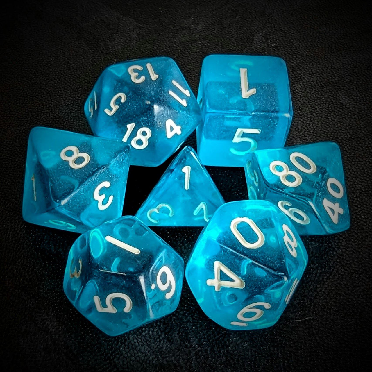 Clear Blue Acrylic - 7pcs RPG Full Dice Set Top