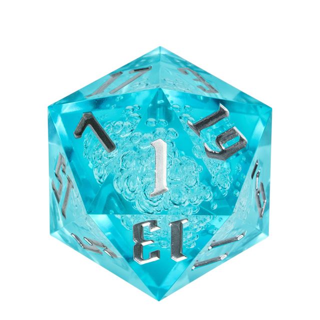 Bubbles in Clear & Blue Sharp Acrylic - D20 RPG Dice