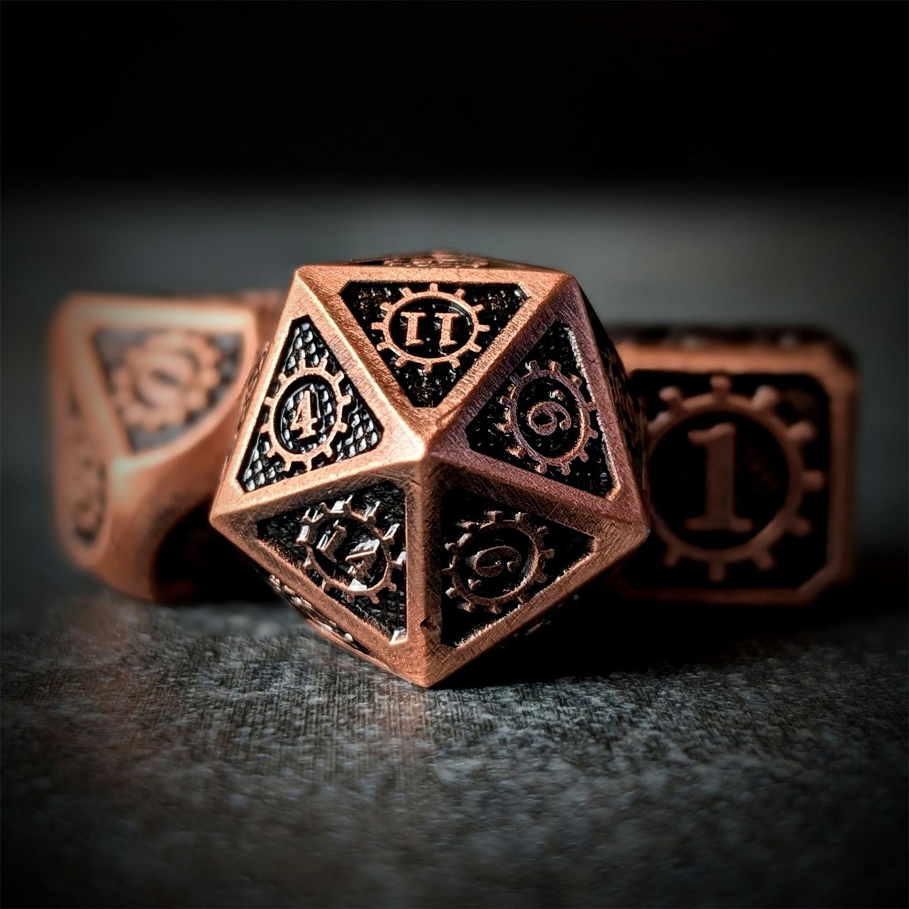 Gear in Copper Metal - 7pcs RPG Dice Set