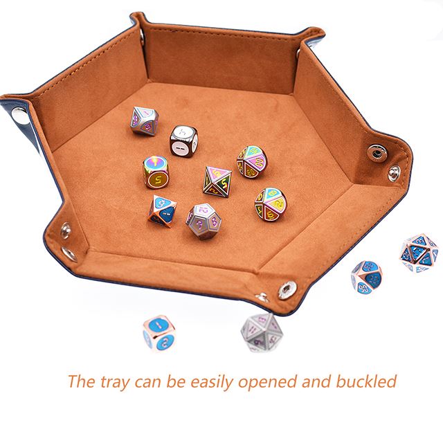 Camel Velvet & Blue PU Leather - Hexagon Hard Dice Tray