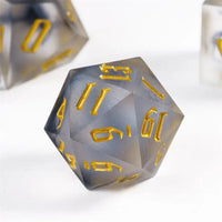 Thumbnail for Black Swirl in Frosted Clear Sharp Resin - 7pcs RPG Dice Set