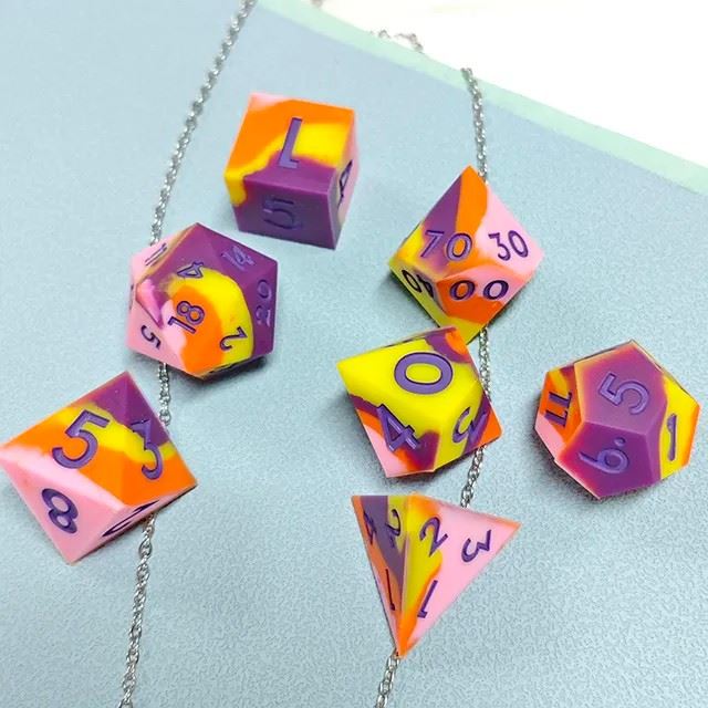 Purple & Orange Layered Silicone - 7pcs RPG Full Dice Set