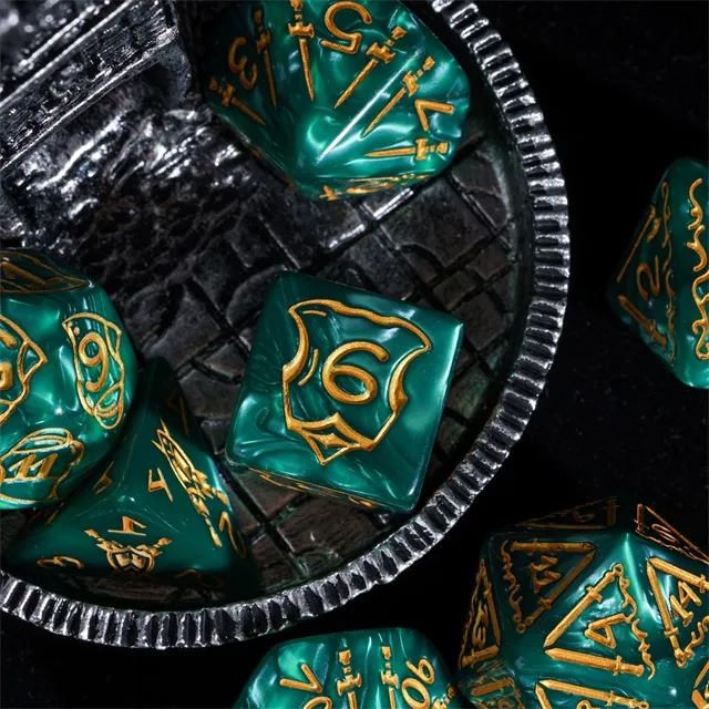 Weapons on Silk Green Acrylic - 7pcs RPG Oversized Dice Set