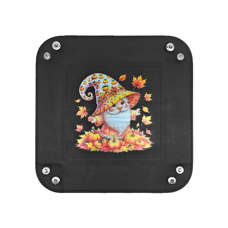 Autumn Gonk on Black PU Leather - Square Hard Dice Tray