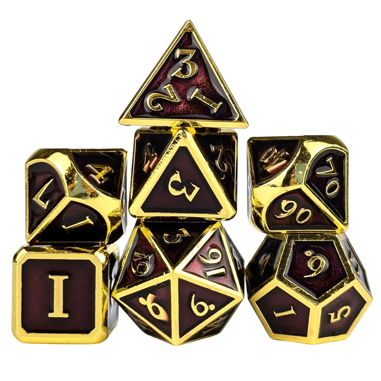 Purple Enamel in Gold Metal - 7pcs RPG Dice Set