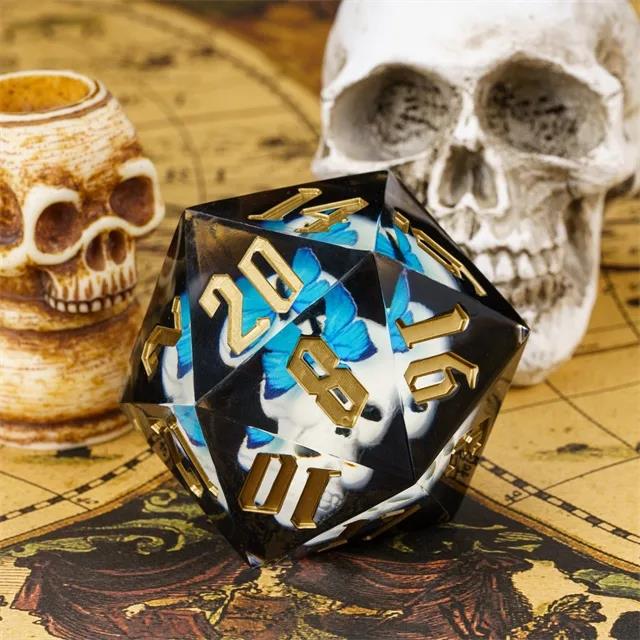 White Skull in Black Sharp Resin - D20 RPG Dice