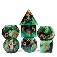 Thumbnail for Swirl & Foil in Black & Green Sharp Resin - 7pcs RPG Dice Set