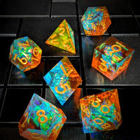 Thumbnail for Candy in Cyan & Orange Sharp Resin - 7pcs RPG Dice Set