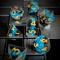 Thumbnail for Blue Band in Black Filled Sharp Resin - 7pcs RPG Dice Set