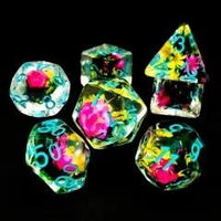 Thumbnail for 7pcs Dice Resin Filled Blue Font Flowers Pink Yellow