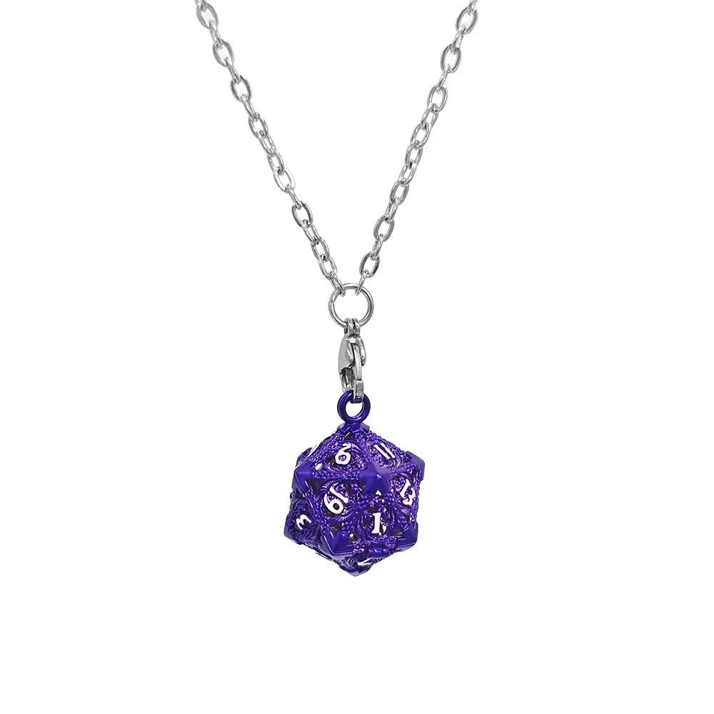 Purple D20 Dragon Cage with Mini Metal Dice Set Necklace