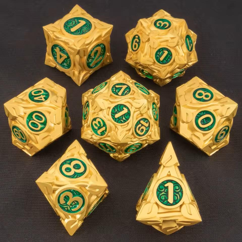 7pcs Dice Metal Leaf Circle Green Gold