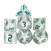 Thumbnail for Glitter in White Acrylic with Ice Font - 7pcs RPG Full Dice Set