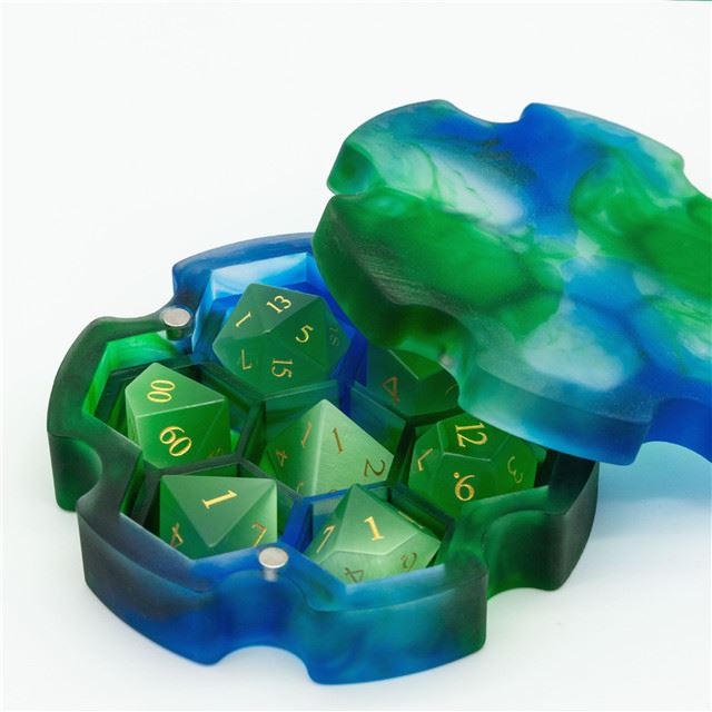 Frosted Blue & Green Resin with 7 Slots - Dice Storage