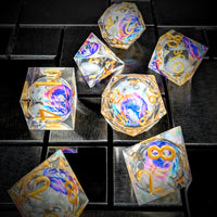 Thumbnail for 7pcs Dice Sharp Filled Liquid Gold Font Circle Dragon Clear