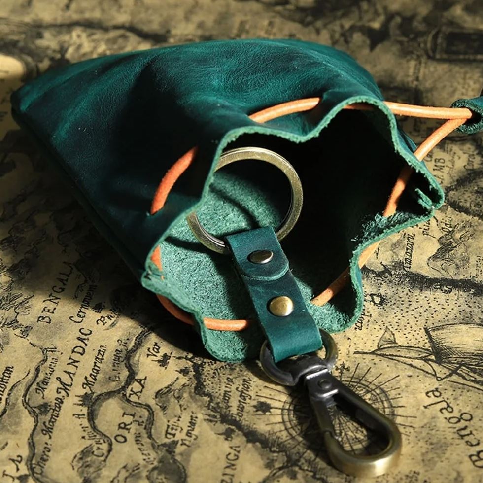 Green Leather Pouch with Belt Clip - Storage Bag