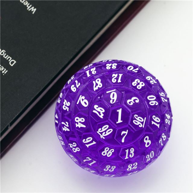 Purple & Clear Raised Face Acrylic - D100 RPG Dice