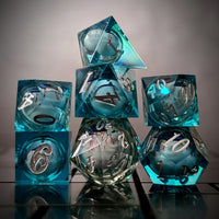 Thumbnail for Eye Ball in Clear & Blue Liquid Filled Sharp Resin - 7pcs RPG Dice Set