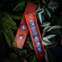 Thumbnail for Skull & Gold Foil in Clear & Blue Resin - 7pcs RPG Full Dice Set