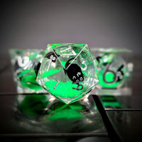 Thumbnail for 7pcs Dice Sharp Filled Liquid Cat Silver Font Clear Green