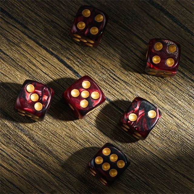 16mm Red & Black Acrylic  - 6pcs D6 RPG Dice Set