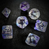 Thumbnail for Purple & Blue Swirl in Clear Resin - 7pcs RPG Full Dice Set