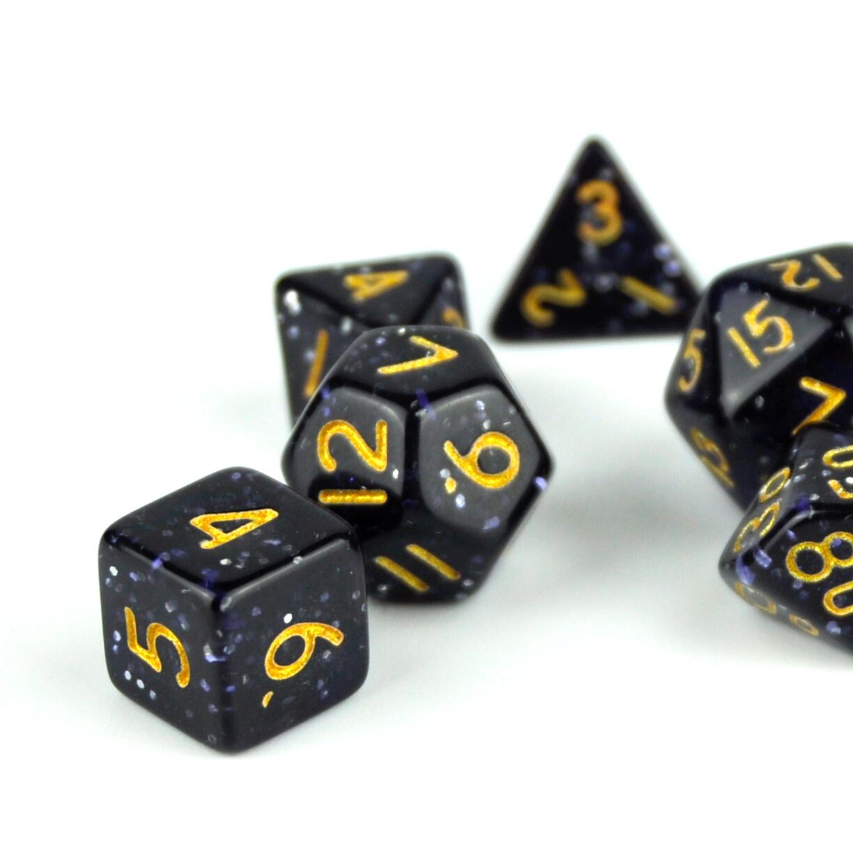 Glitter in Black Acrylic - 7pcs RPG Mini Dice Set