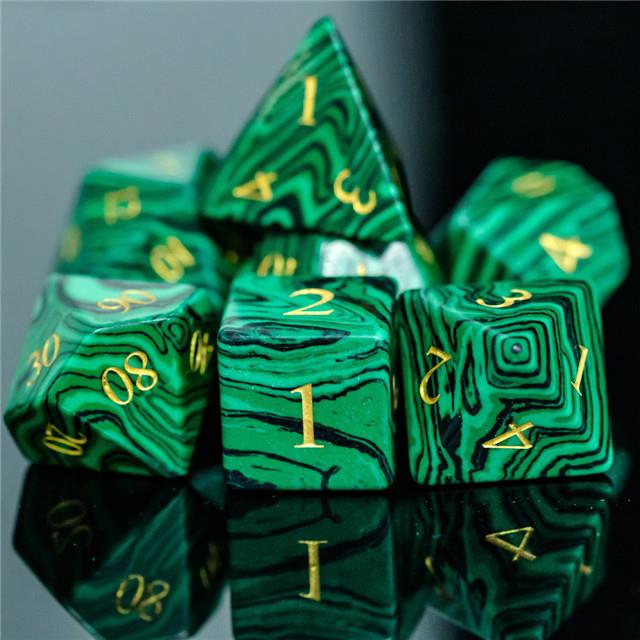 Green Malachite Gemstone - 7pcs RPG Dice Set