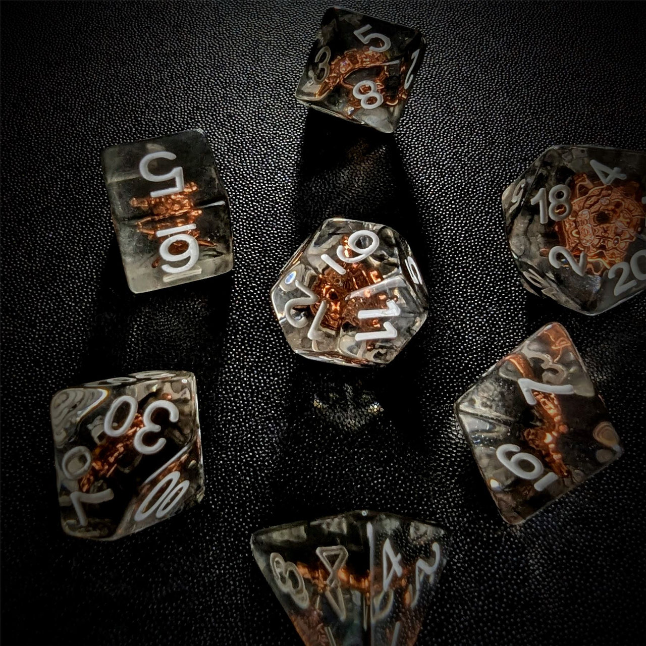 Shield in Clear & Black Resin - 7pcs RPG Full Dice Set