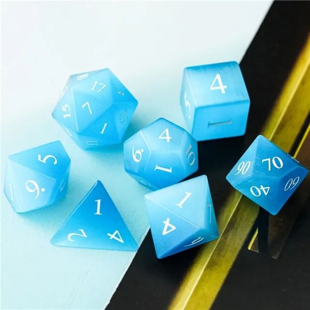 Sky Blue Cat Eye Gemstone - 7pcs RPG Dice Set