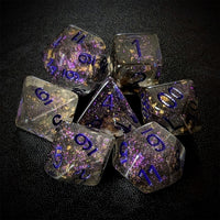 Thumbnail for Gold Foil in Clear & Grey Resin - 7pcs RPG Full Dice Set