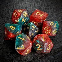 Thumbnail for Glitter in Red & Green Acrylic - 7pcs RPG Full Dice Set Top