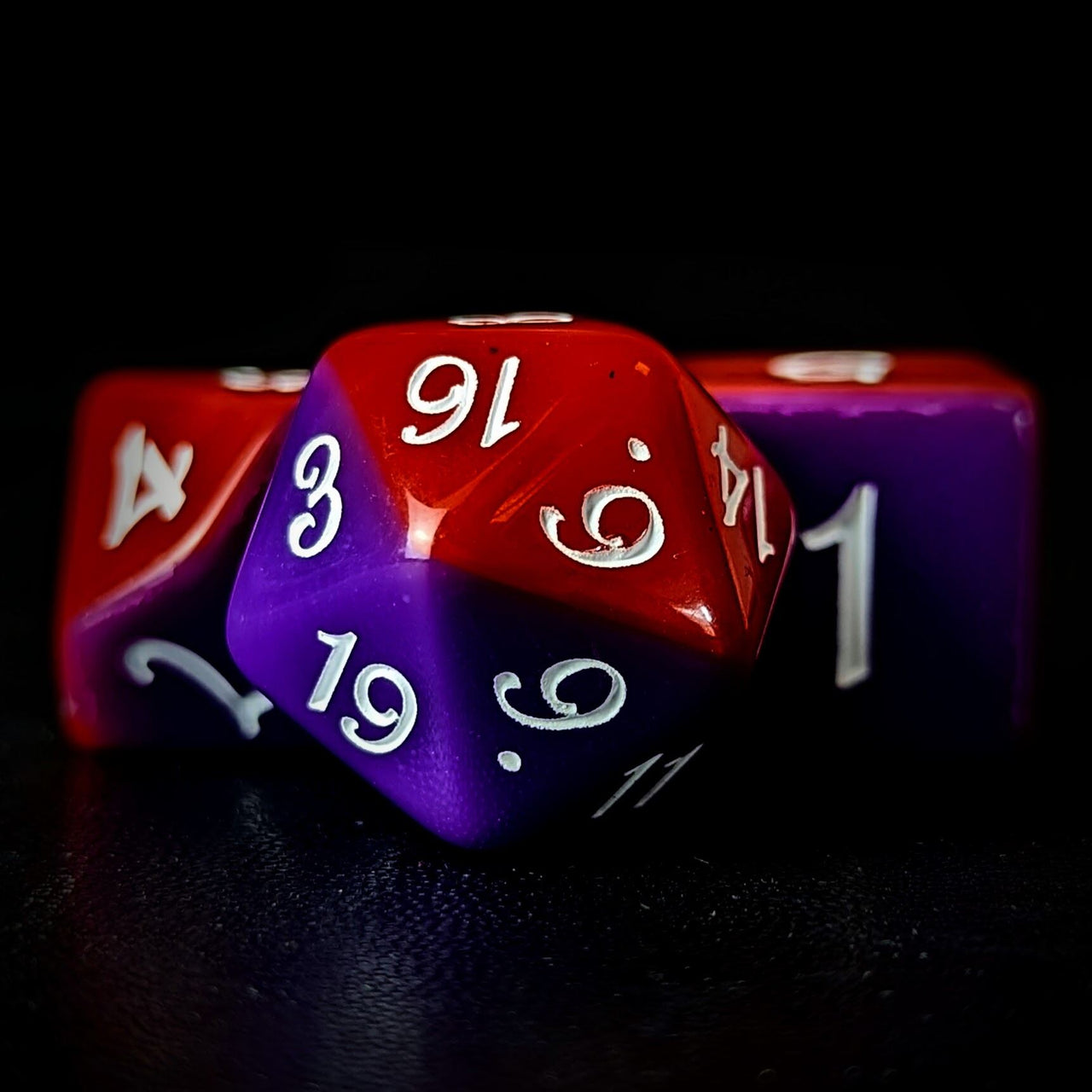 Blend of Red & Purple Acrylic - 7pcs RPG Full Dice Set Close