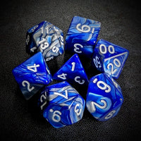 Thumbnail for Blend of Silver & Royal Blue Acrylic - 7pcs RPG Full Dice Set Top