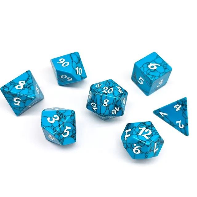 Cracked Blue Turquoise Gemstone - 7pcs RPG Dice Set