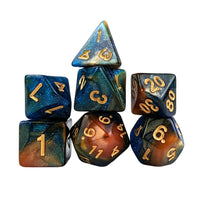 Thumbnail for Glitter in Blue & Orange Acrylic - 7pcs RPG Full Dice Set White Stack