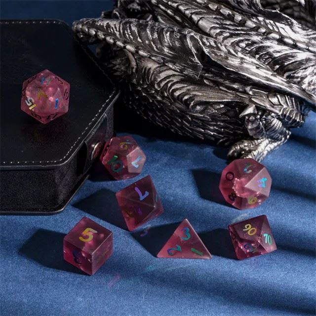 Cracked & Frosted Red Glass - 7pcs RPG Dice Set