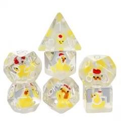 Yellow Duck in Clear & White Resin - 7pcs RPG Full Dice Set