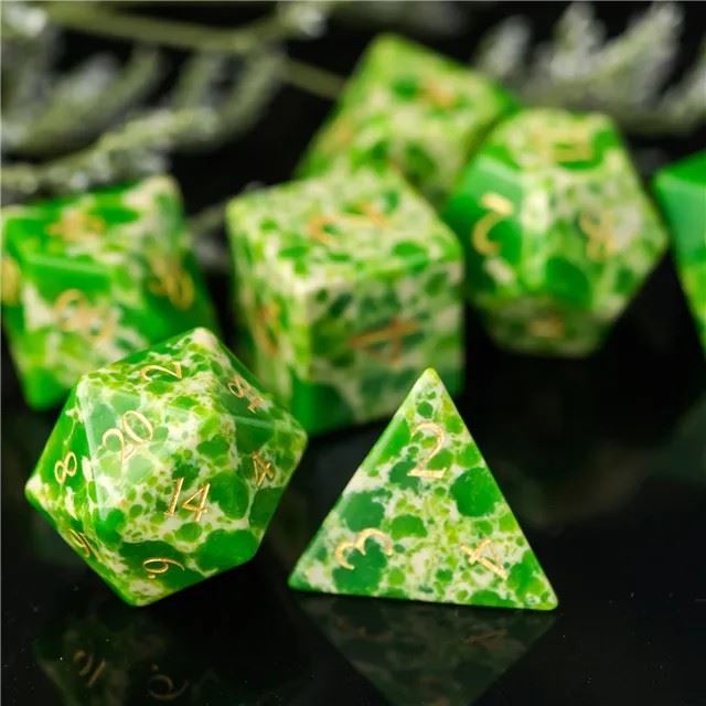 Splatter on Green Turquoise Gemstone - 7pcs RPG Dice Set