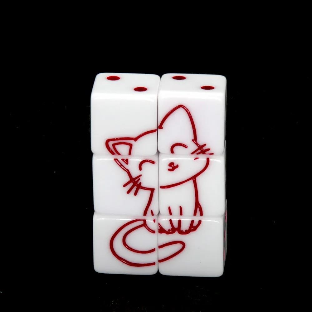 Cat on White Resin - 6pcs D6 RPG Dice Set