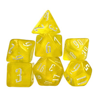 Thumbnail for Glitter in Clear Yellow Acrylic - 7pcs RPG Full Dice Set White Stack