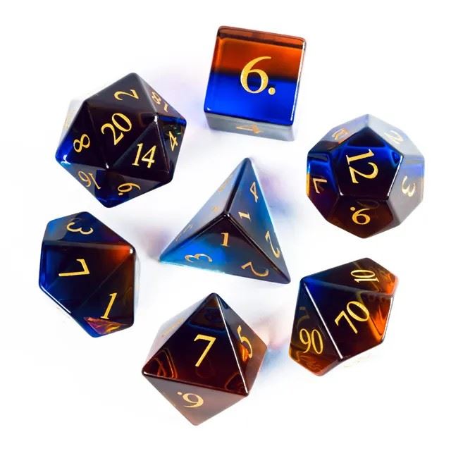 Blue and Amber Glass - 7pcs RPG Dice Set