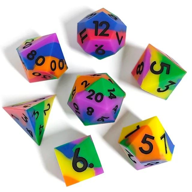 Rainbow Layered Silicone - 7pcs RPG Full Dice Set