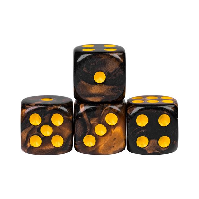 12mm Gold & Black Acrylic - 10pcs D6 RPG Dice Set