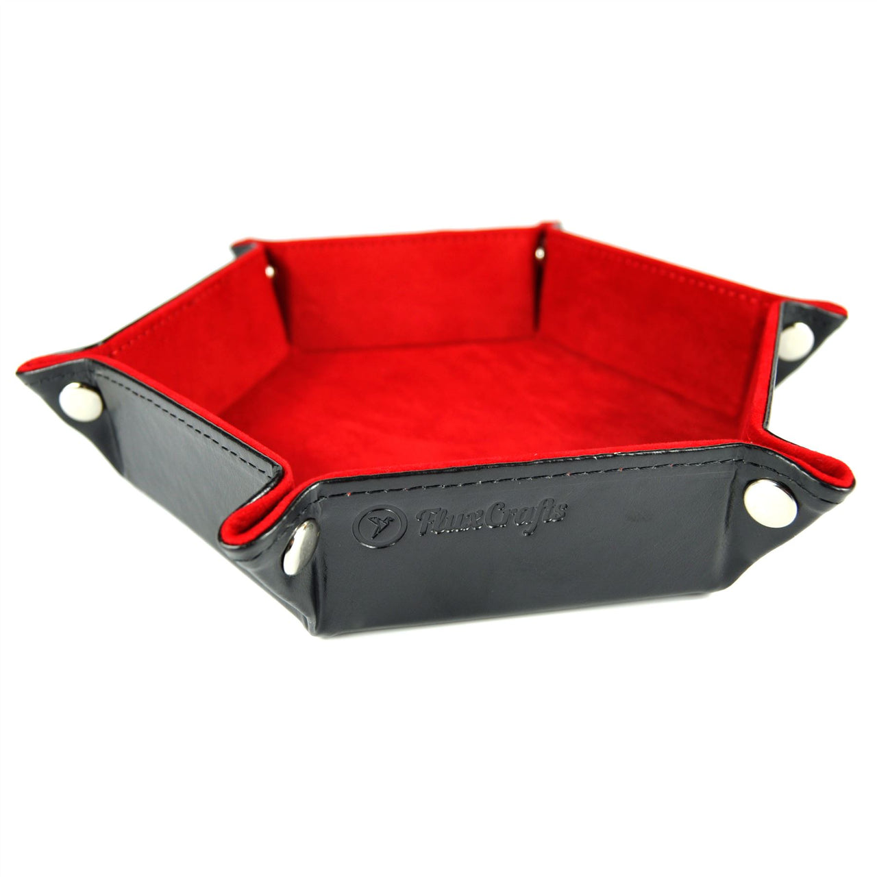 Red Velvet & Black PU Leather - Hexagon Hard Dice Tray